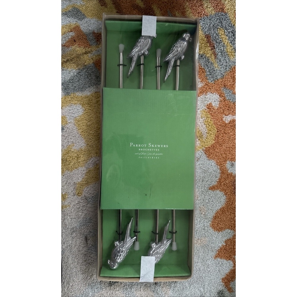 Parrot Skewers Brochettes Stainless Set of 4 Tropical Pottery Barn NEW